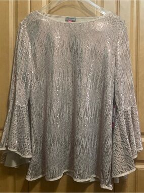 Vince Camuto Sequin Scoopneck Top — Gold Size Large MSRP $89